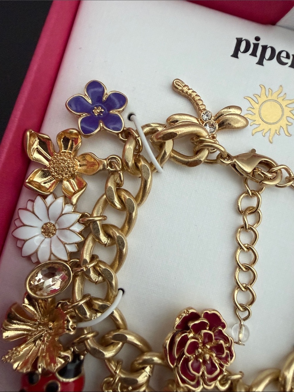 Piper K | Gold Tone Adjustable Lady Bug Bee Flower Charm Bracelet 🐞🌸🌷🦋 - Picture 9 of 12